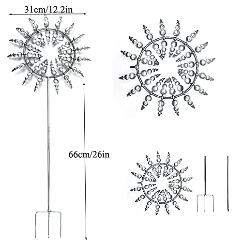 Wind Spinners for Yard and Garden，Windmills for The Yard Garden,Pinwheels for Yard and Garden,Garden Decor for Outside,Metal Yard Art (2 PCS -Silver)
