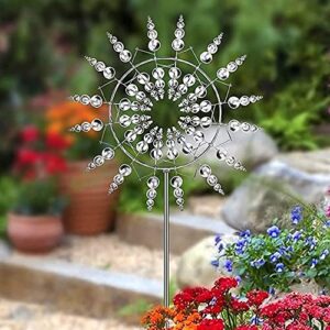 Wind Spinners for Yard and Garden，Windmills for The Yard Garden,Pinwheels for Yard and Garden,Garden Decor for Outside,Metal Yard Art (2 PCS -Silver)