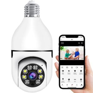 light bulb security camera 2.4ghz/5ghz wifi 360 wireless light bulb camera for home security motion tracking alarm, 1080p light socket cameras night vision two-way talk compatible with alexa, tuya