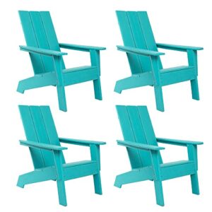 resinteak adirondack chairs set of 4, outdoor patio furniture for fire pit, yard, and deck, poly lumber finish, modern collection (blue)