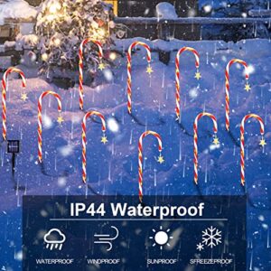 PLTCAT 10 Pack Christmas Candy Cane Lights with Hanging Star, 21 Inch Solar Christmas Pathway Makers, LED Stake Lights Waterproof for Xmas Indoor Outdoor Yard, Garden Decorations