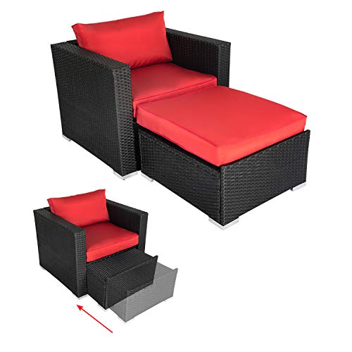 kinbor Patio Furniture Set, PE Rattan Chair with Ottoman and Cushions for Outdoor Balcony Porch Deck