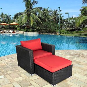 kinbor Patio Furniture Set, PE Rattan Chair with Ottoman and Cushions for Outdoor Balcony Porch Deck