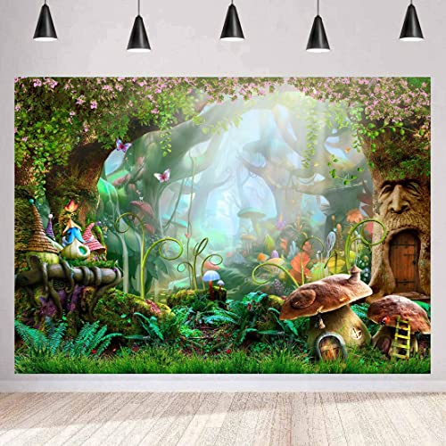 7x5ft Enchanted Forest Photo Backdrop, Fairy Tale Wonderland Backdrop, Alice and Wonderland Backdrop ​for Girl Princess Birthday Party Newborn Baby Shower Banner Decoration Photo Booth Prop