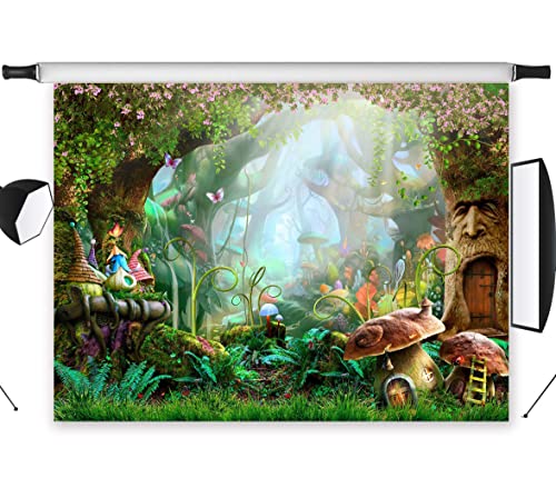 7x5ft Enchanted Forest Photo Backdrop, Fairy Tale Wonderland Backdrop, Alice and Wonderland Backdrop ​for Girl Princess Birthday Party Newborn Baby Shower Banner Decoration Photo Booth Prop