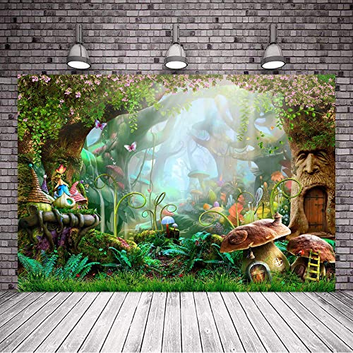 7x5ft Enchanted Forest Photo Backdrop, Fairy Tale Wonderland Backdrop, Alice and Wonderland Backdrop ​for Girl Princess Birthday Party Newborn Baby Shower Banner Decoration Photo Booth Prop