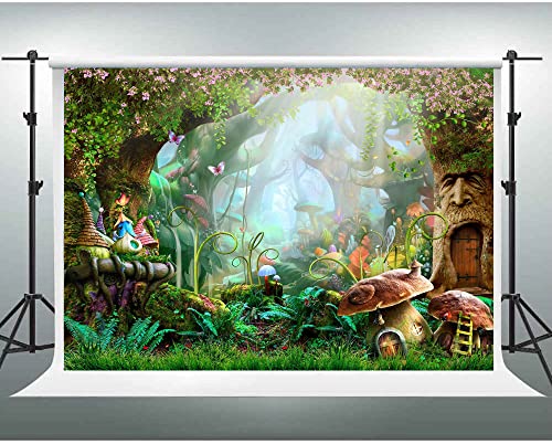 7x5ft Enchanted Forest Photo Backdrop, Fairy Tale Wonderland Backdrop, Alice and Wonderland Backdrop ​for Girl Princess Birthday Party Newborn Baby Shower Banner Decoration Photo Booth Prop