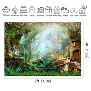 7x5ft Enchanted Forest Photo Backdrop, Fairy Tale Wonderland Backdrop, Alice and Wonderland Backdrop ​for Girl Princess Birthday Party Newborn Baby Shower Banner Decoration Photo Booth Prop