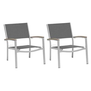 oxford garden – travira collection chat chair – titanium sling seat – tekwood vintage armcaps – set of 2