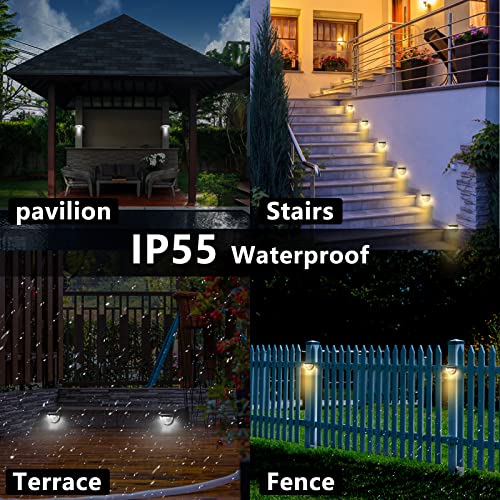 Howeifull Solar Outdoor Fence Lights, Waterproof Solar Powered Deck Lights, 4 Pack Solar Garden Lights for Steps Pathway Patio Backyard, Warm White/Cool White 2 Lighting Modes (Black)