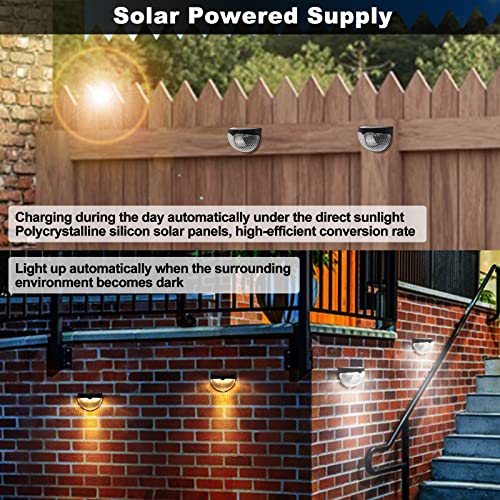 Howeifull Solar Outdoor Fence Lights, Waterproof Solar Powered Deck Lights, 4 Pack Solar Garden Lights for Steps Pathway Patio Backyard, Warm White/Cool White 2 Lighting Modes (Black)