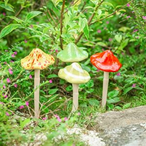 Ceramic Mushroom Garden Decor - 4pcs Ceramic Mushrooms for Garden, Mushroom Statue Decor, Fairy Garden Lawn Ornament Decor