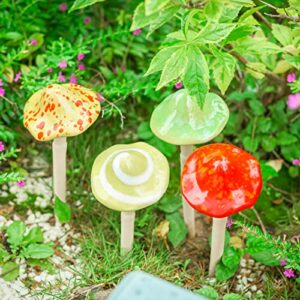 Ceramic Mushroom Garden Decor - 4pcs Ceramic Mushrooms for Garden, Mushroom Statue Decor, Fairy Garden Lawn Ornament Decor