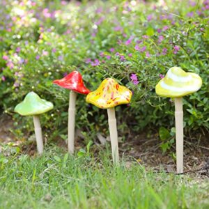 Ceramic Mushroom Garden Decor - 4pcs Ceramic Mushrooms for Garden, Mushroom Statue Decor, Fairy Garden Lawn Ornament Decor