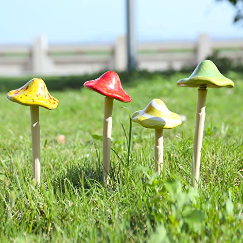 Ceramic Mushroom Garden Decor - 4pcs Ceramic Mushrooms for Garden, Mushroom Statue Decor, Fairy Garden Lawn Ornament Decor