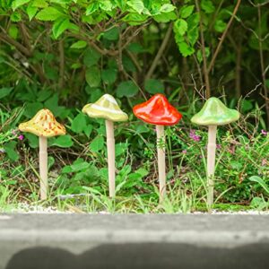 Ceramic Mushroom Garden Decor - 4pcs Ceramic Mushrooms for Garden, Mushroom Statue Decor, Fairy Garden Lawn Ornament Decor