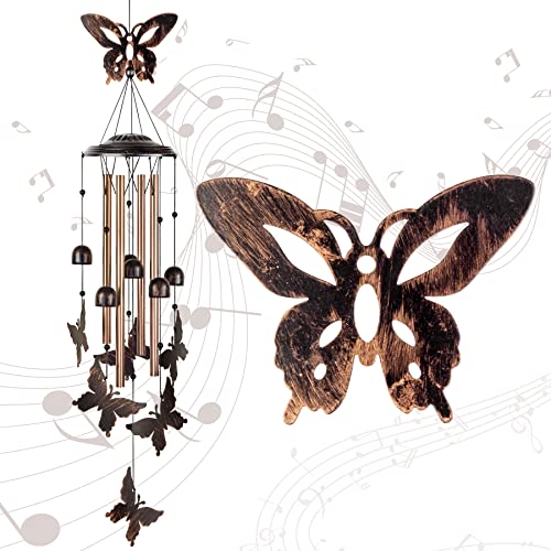 Yiiwinwy Butterfly Wind Chimes Memorial Gifts Wind Chimes for Outside, Deep Tone WindChimes Outdoors Clearance Birthday Festival Gifts for Women Mom Grandma, Home Garden Patio Gallery Decor(Bronze)