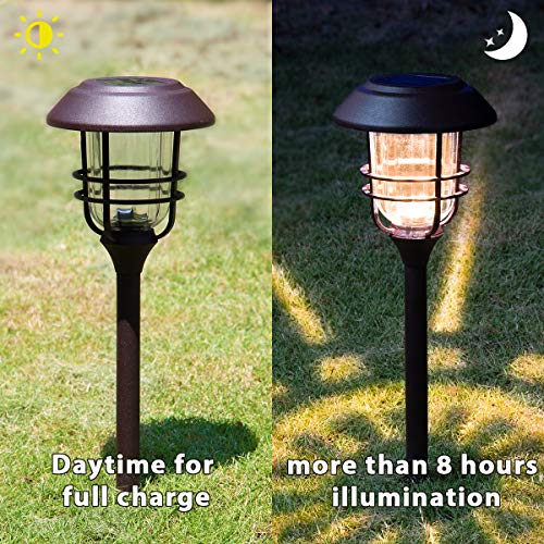 SOLPEX 4 Pack Solar Outdoor Lights, Glass and Metal Path Lights, High Lumen Output per LED for Landscape, Lawn, Patio, Yard, Garden