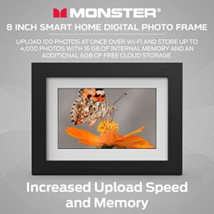 Monster Smart Home 16 GB Digital Photo Frame, High Definition 1280p Smart Picture Frame- 8 inch