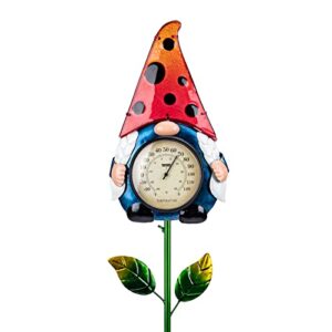 Elf Thermometer for Outside - 42 Inch Outdoor Metal Stake Decorative Thermometer and Hygrometer for Patio Lawn Garden