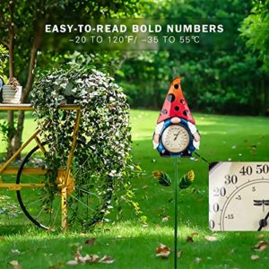 Elf Thermometer for Outside - 42 Inch Outdoor Metal Stake Decorative Thermometer and Hygrometer for Patio Lawn Garden