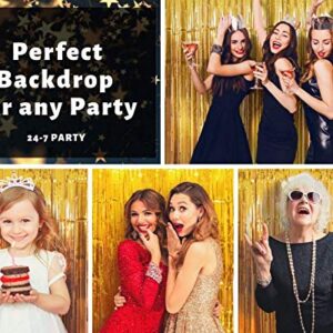 Party Backdrop (SET of 2) - Stunning Gold Foil Fringe Curtains for Birthday, Bachelorette, Christmas, New Years Eve & Graduation - Great Photo Booth Props & Fringe Curtain Party Decorations