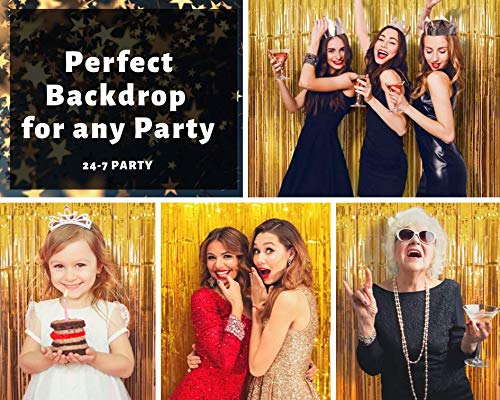 Party Backdrop (SET of 2) - Stunning Gold Foil Fringe Curtains for Birthday, Bachelorette, Christmas, New Years Eve & Graduation - Great Photo Booth Props & Fringe Curtain Party Decorations