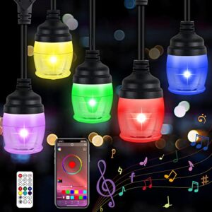 outdoor string lights waterproof 52ft rgb color changing patio lights with app & remote control, 256 flash modes sync with music, smart led light strings for backyard/garden/indoor/outdoor decor