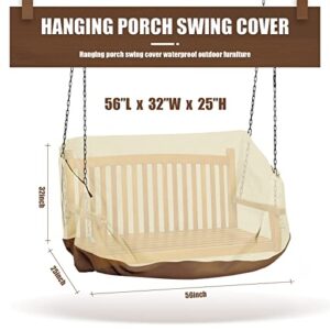 Outdoor Porch Swing Cover Waterproof Heavy Duty 420D Hanging Swing Chair Cover Replacement for Yard Swing Patio Furniture Cover 61x27.5x(35-27.5)Inch Beige