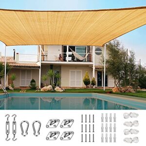quictent 20x20ft 185g hdpe square sun shade sail canopy 98% uv block outdoor patio garden with hardware kit (sand)