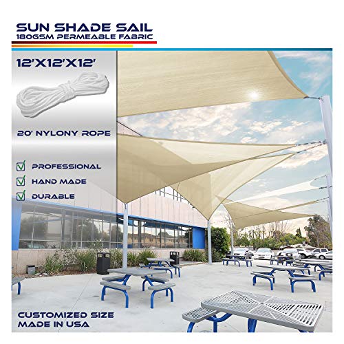 Windscreen4less Equilateral Triangle Sun Shade Sail Canopy 12' x 12' x 12' in Beige with Commercial Grade for Patio Lawn Garden Outdoor Facility and Activities - Customized