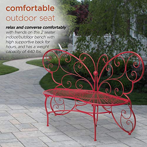 Alpine Corporation BAZ400RD Alpine Butterfly Metal Two People Outdoor Bench, 62" L x 26" W x 38" H, Red