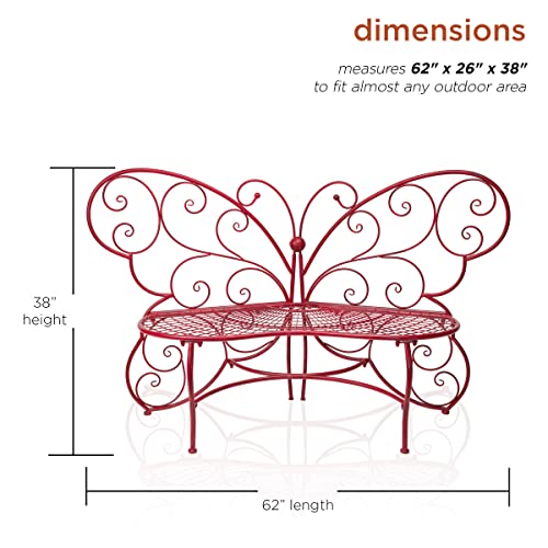 Alpine Corporation BAZ400RD Alpine Butterfly Metal Two People Outdoor Bench, 62" L x 26" W x 38" H, Red