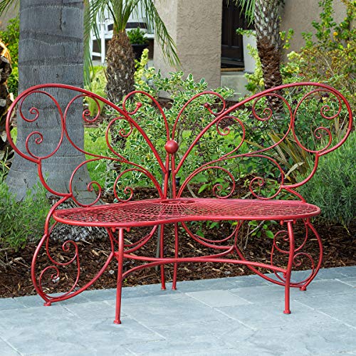 Alpine Corporation BAZ400RD Alpine Butterfly Metal Two People Outdoor Bench, 62" L x 26" W x 38" H, Red