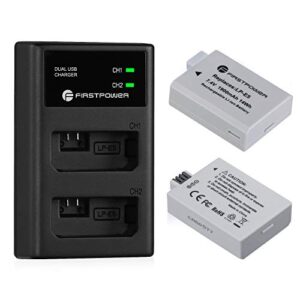 firstpower lp-e5 batteries (2 pack, 1900mah) and dual usb charger compatible with canon eos rebel xs, rebel t1i, rebel xsi, 1000d, 500d, 450d, kiss x3, kiss x2, kiss f