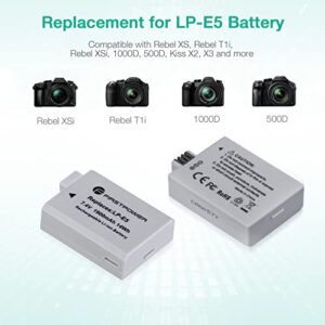 FirstPower LP-E5 Batteries (2 Pack, 1900mAh) and Dual USB Charger Compatible with Canon EOS Rebel XS, Rebel T1i, Rebel XSi, 1000D, 500D, 450D, Kiss X3, Kiss X2, Kiss F