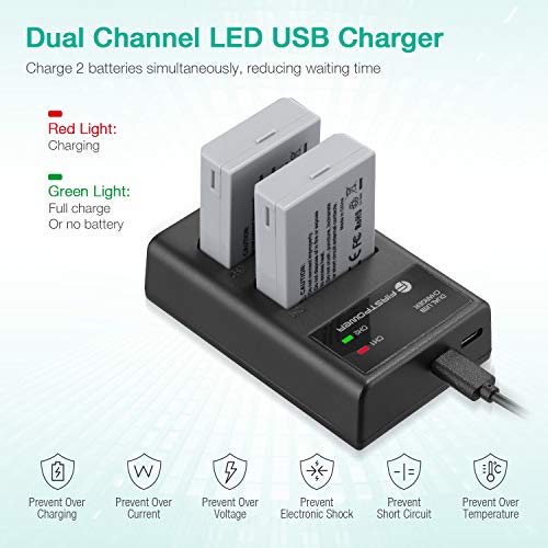 FirstPower LP-E5 Batteries (2 Pack, 1900mAh) and Dual USB Charger Compatible with Canon EOS Rebel XS, Rebel T1i, Rebel XSi, 1000D, 500D, 450D, Kiss X3, Kiss X2, Kiss F