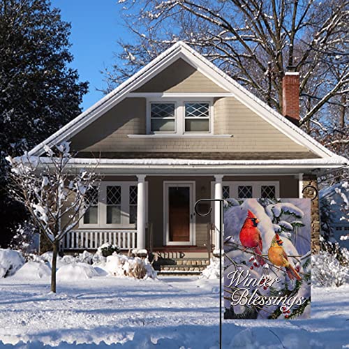 Furiaz Winter Blessings Garden Flag Cardinals, Snowy Home Decorative House Yard Small Flag Birds Welcome Decor Sign Double Sided, Christmas Holiday Outdoor Decorations Xmas Seasonal Outside Flag 12x18