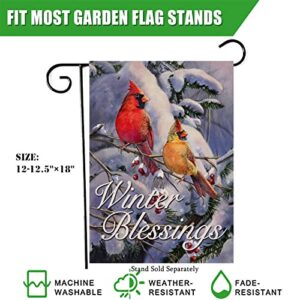 Furiaz Winter Blessings Garden Flag Cardinals, Snowy Home Decorative House Yard Small Flag Birds Welcome Decor Sign Double Sided, Christmas Holiday Outdoor Decorations Xmas Seasonal Outside Flag 12x18