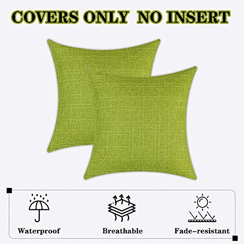 Kevin Textile Pack of 2 Decorative Outdoor Waterproof Pillow Covers Checkered Garden Cushion Sham Throw Pillowcase Shell for Patio Tent Couch 16x16 Inch Green