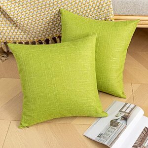 Kevin Textile Pack of 2 Decorative Outdoor Waterproof Pillow Covers Checkered Garden Cushion Sham Throw Pillowcase Shell for Patio Tent Couch 16x16 Inch Green