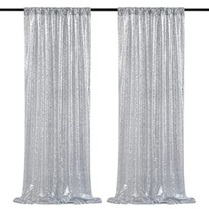 silver sequin backdrop 2 panels 2ftx8ft christmas party backdrop curtains glitter photo background for wedding baby shower stage decorations