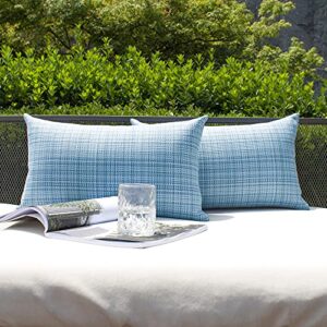 Kevin Textile Pack of 2 Decorative Outdoor Waterproof Pillow Covers Garden Cushion Sham Throw Pillowcase Shell for Patio Tent Couch 12x20 Inch Light Blue