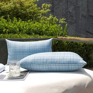 Kevin Textile Pack of 2 Decorative Outdoor Waterproof Pillow Covers Garden Cushion Sham Throw Pillowcase Shell for Patio Tent Couch 12x20 Inch Light Blue