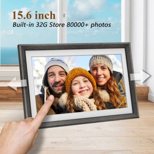 Frameo 15.6 Inch 32GB Large WiFi Digital Picture Frame 1920 * 1080 IPS FHD Touch Screen Electronic Smart Digital Photo Frame Wall Mountable Auto-Rotate iOS and Android Easy Setup to Photos or Video