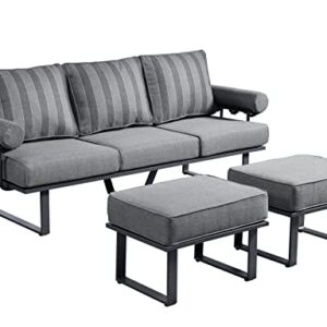 ovios Aluminum Patio Furniture Set 7 PCS All-Weather Outdoor Conversation Set Modern Metal High Back Aluminum Patio Sofa with Table and Thick Cushions (Black-Grey Stripe)