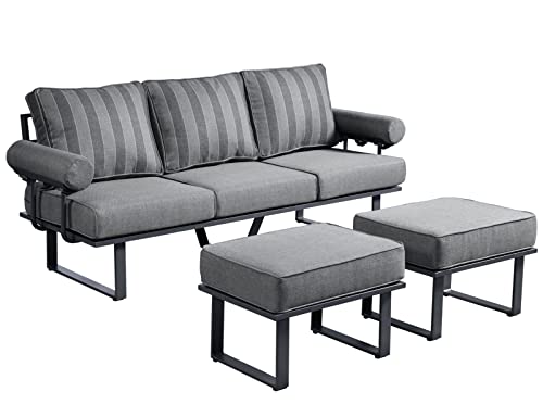 ovios Aluminum Patio Furniture Set 7 PCS All-Weather Outdoor Conversation Set Modern Metal High Back Aluminum Patio Sofa with Table and Thick Cushions (Black-Grey Stripe)