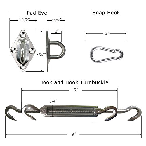 COCONUT Shade Sail Hardware Kit for Sun Shade Sail Installation 316 Anti-Rust Stainless Steel 6 Inches Courtyard Driveway Patio Garden