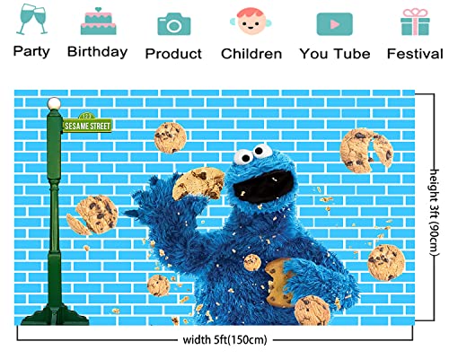 MEDSOX Cookie Monster Backdrop for Birthday Py Supplies 5x3ft Coon Banner Street Decorations