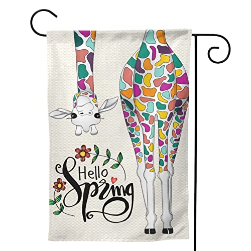 Spring Garden Flags 12x18 Double Sided Giraffe Welcome Spring Yard Flag for All Seasons Lawn Sign Outside Garden Yard Lawn Patio Decor